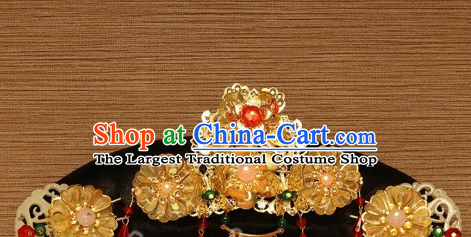 Traditional Chinese Qing Dynasty Imperial Consort Wigs and Hairpins Ancient Court Lady Hair Accessories for Women