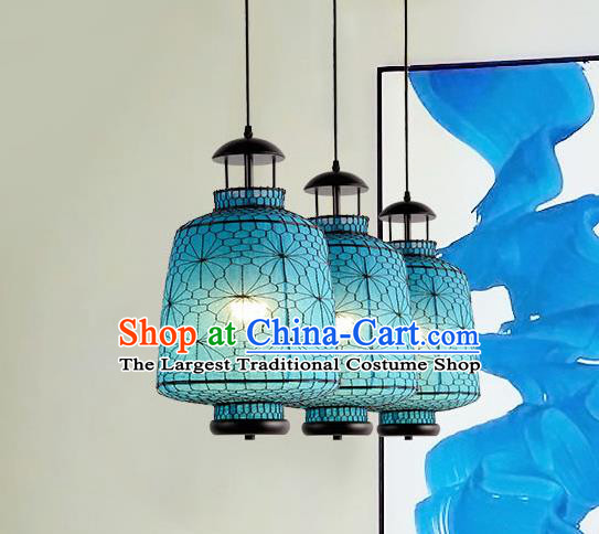 Chinese Traditional Iron Blue Hanging Lantern Handmade Lamp Palace Lanterns