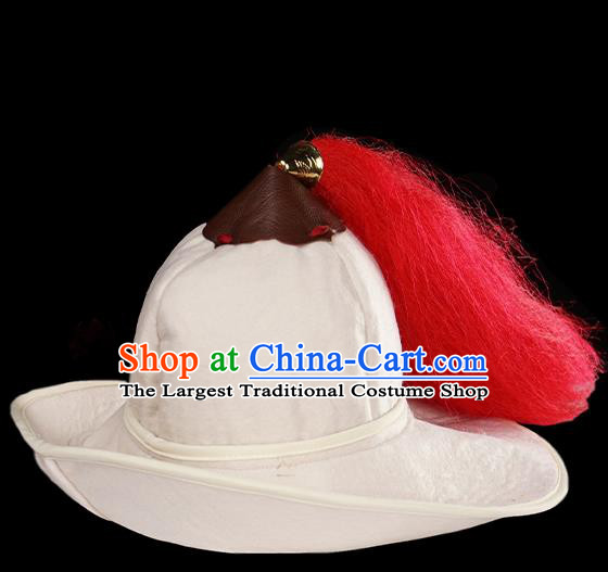 Traditional Chinese Song Dynasty Swordsman White Hat Ancient Soldier Headwear for Men