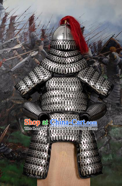 Traditional Chinese Song Dynasty General Grey Body Armour Ancient Soldier Costume for Men