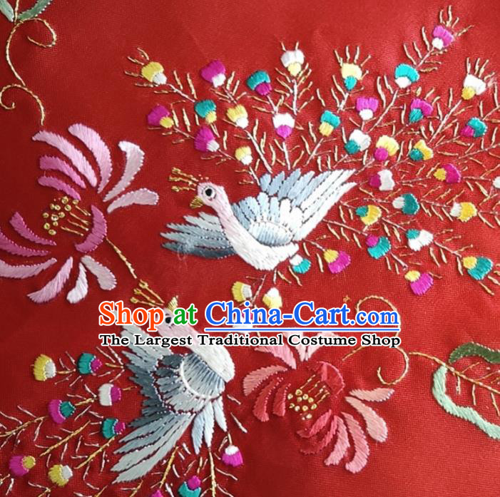 Chinese Traditional Embroidered Peacock Red Silk Fabric Mulberry Silk Fabric Hanfu Dress Material