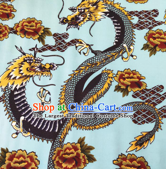 Chinese Traditional Dragon Pattern Light Blue Silk Fabric Mulberry Silk Fabric Hanfu Dress Material