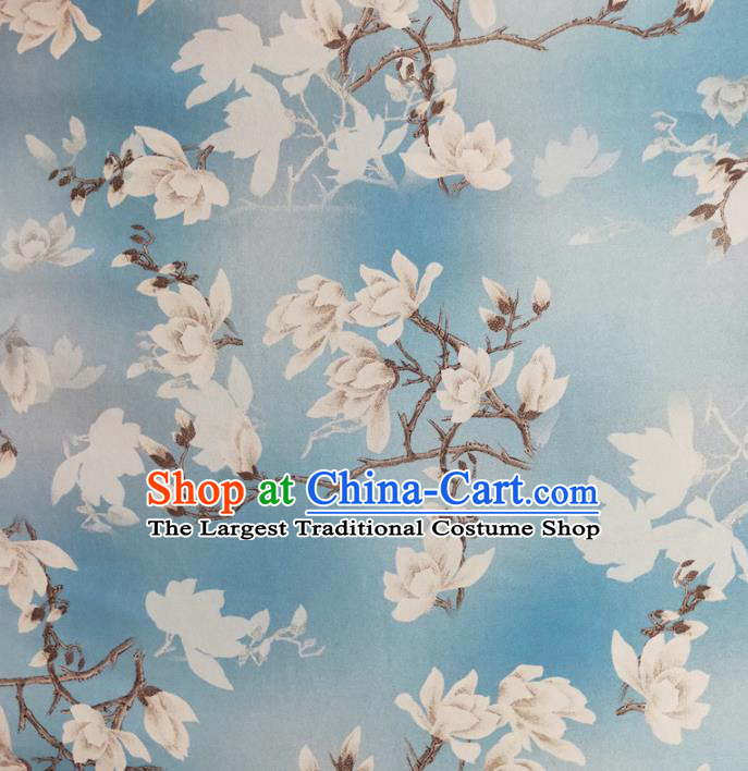 Chinese Traditional Yulan Magnolia Pattern Light Blue Silk Fabric Mulberry Silk Fabric Hanfu Dress Material