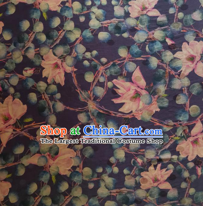 Chinese Traditional Water Lily Pattern Deep Purple Silk Fabric Mulberry Silk Fabric Hanfu Dress Material