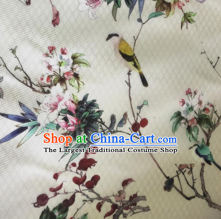 Chinese Traditional Begonia Pattern White Silk Fabric Mulberry Silk Fabric Hanfu Dress Material