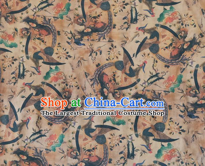 Chinese Traditional Phoenix Pattern Khaki Silk Fabric Mulberry Silk Fabric Hanfu Dress Material