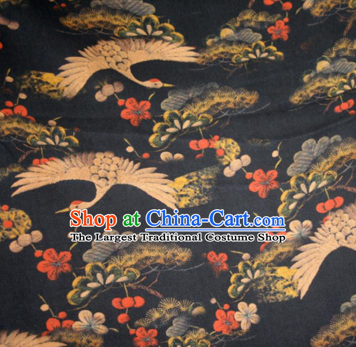 Chinese Traditional Cranes Plum Pattern Navy Silk Fabric Mulberry Silk Fabric Hanfu Dress Material