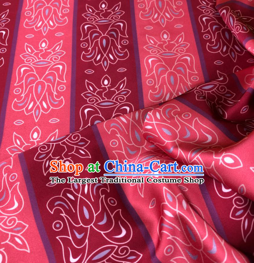 Chinese Traditional Lotus Pattern Rosy Brocade Hanfu Fabric Silk Fabric Hanfu Dress Material