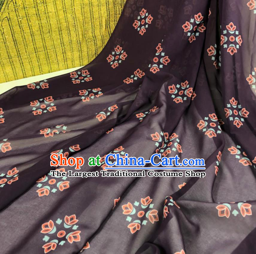 Chinese Traditional Classical Pattern Deep Purple Chiffon Fabric Silk Fabric Hanfu Dress Material