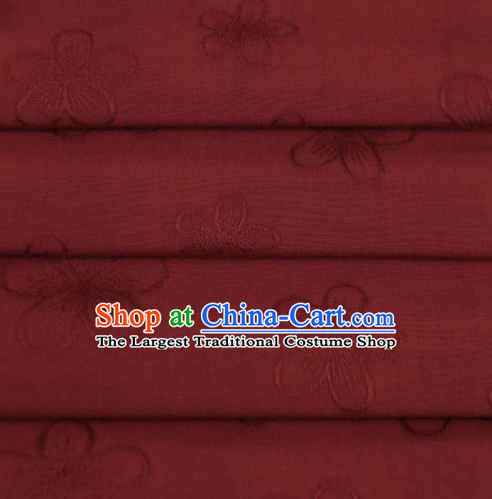 Chinese Traditional Classical Plum Pattern Dark Red Cotton Fabric Imitation Silk Fabric Hanfu Dress Material