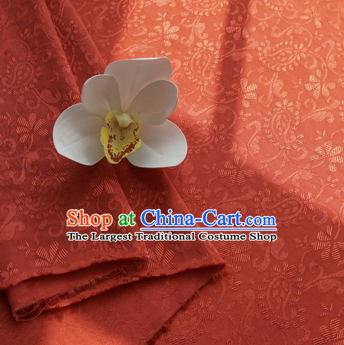 Chinese Traditional Classical Paisley Pattern Rust Red Cotton Fabric Imitation Silk Fabric Hanfu Dress Material