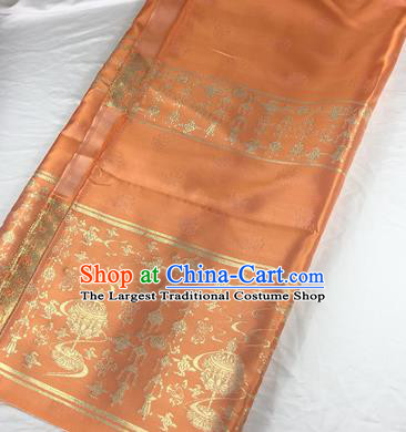 Chinese Traditional Censer Pattern Orange Brocade Hanfu Fabric Silk Fabric Hanfu Dress Material