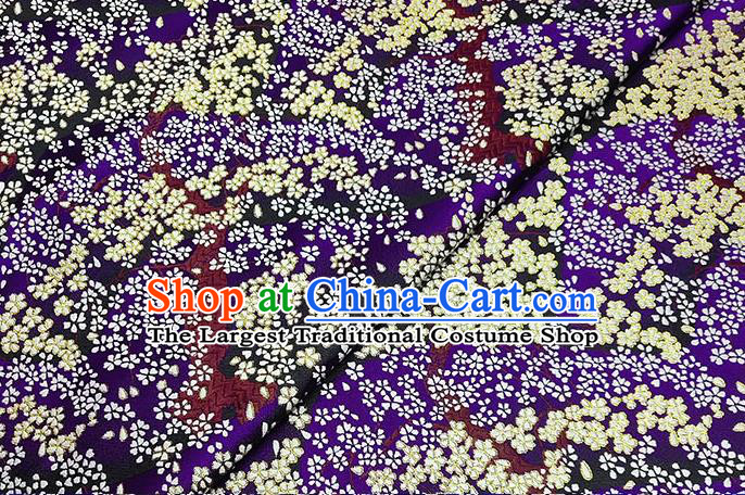 Japanese Traditional Sakura Pattern Kimono Purple Brocade Fabric Tapestry Satin Fabric Nishijin Material