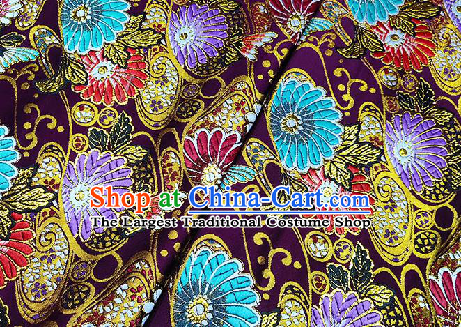 Japanese Traditional Sunflowers Pattern Kimono Fuchsia Brocade Fabric Tapestry Satin Fabric Nishijin Material