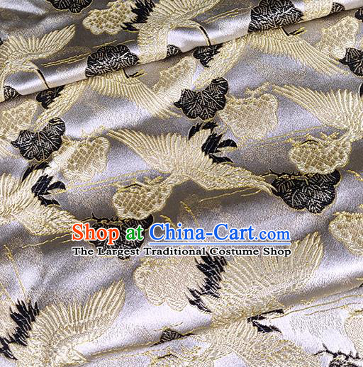 Chinese Traditional Classical Cranes Pattern Argent Brocade Fabric Silk Satin Fabric Tang Suit Material