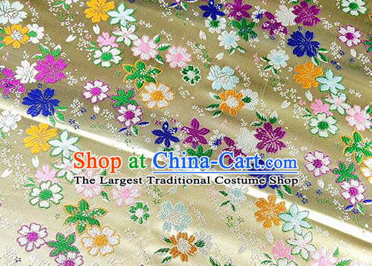 Japanese Traditional Primrose Pattern Kimono Light Yellow Brocade Fabric Tapestry Satin Fabric Nishijin Material