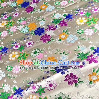 Japanese Traditional Primrose Pattern Kimono White Brocade Fabric Tapestry Satin Fabric Nishijin Material