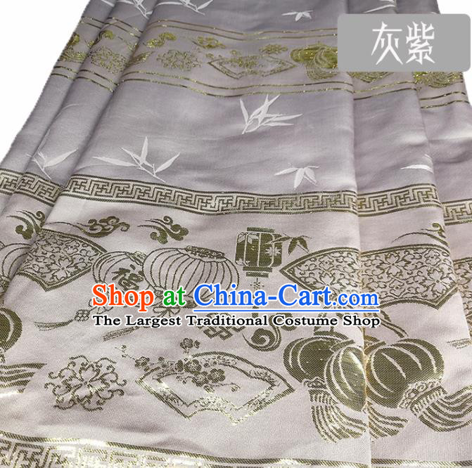 Chinese Traditional Palace Lantern Pattern Grey Brocade Fabric Silk Satin Fabric Hanfu Material