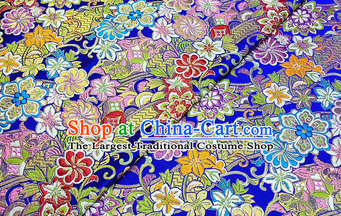 Japanese Traditional Pattern Kimono Royalblue Brocade Fabric Tapestry Satin Fabric Nishijin Material