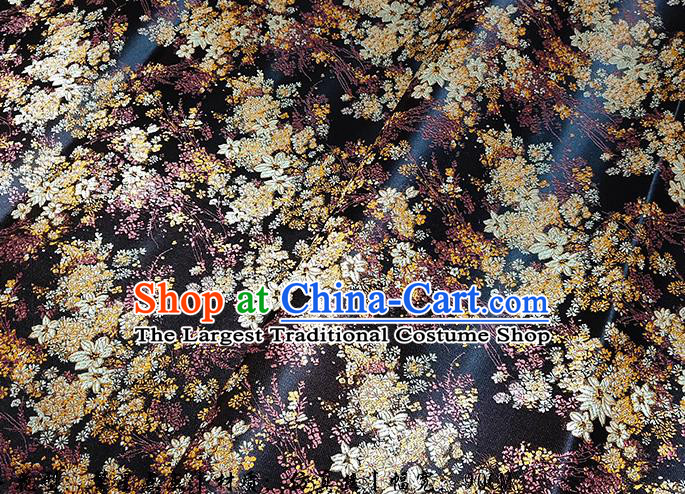 Japanese Traditional Pattern Kimono Black Brocade Fabric Tapestry Satin Fabric Nishijin Material