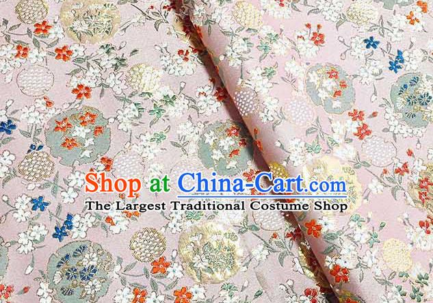 Japanese Traditional Carnations Pattern Kimono Light Pink Brocade Fabric Tapestry Satin Fabric Nishijin Material