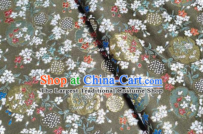 Japanese Traditional Carnations Pattern Kimono Army Green Brocade Fabric Tapestry Satin Fabric Nishijin Material