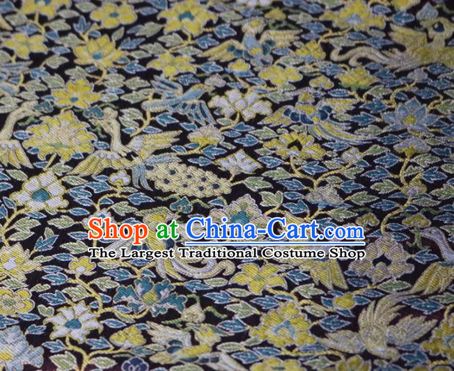 Chinese Traditional Peacock Pattern Black Brocade Fabric Silk Satin Fabric Hanfu Material