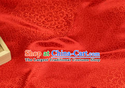 Chinese Traditional Auspicious Clouds Pattern Bright Red Brocade Fabric Silk Satin Fabric Hanfu Material