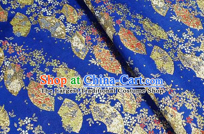 Japanese Traditional Sakura Fan Pattern Kimono Royalblue Brocade Fabric Tapestry Satin Fabric Nishijin Material