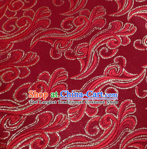 Chinese Traditional Clouds Pattern Dark Red Brocade Fabric Silk Tapestry Satin Fabric Hanfu Material