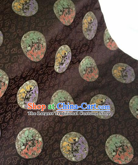 Chinese Traditional Round Dragon Pattern Brown Brocade Fabric Silk Tapestry Satin Fabric Hanfu Material