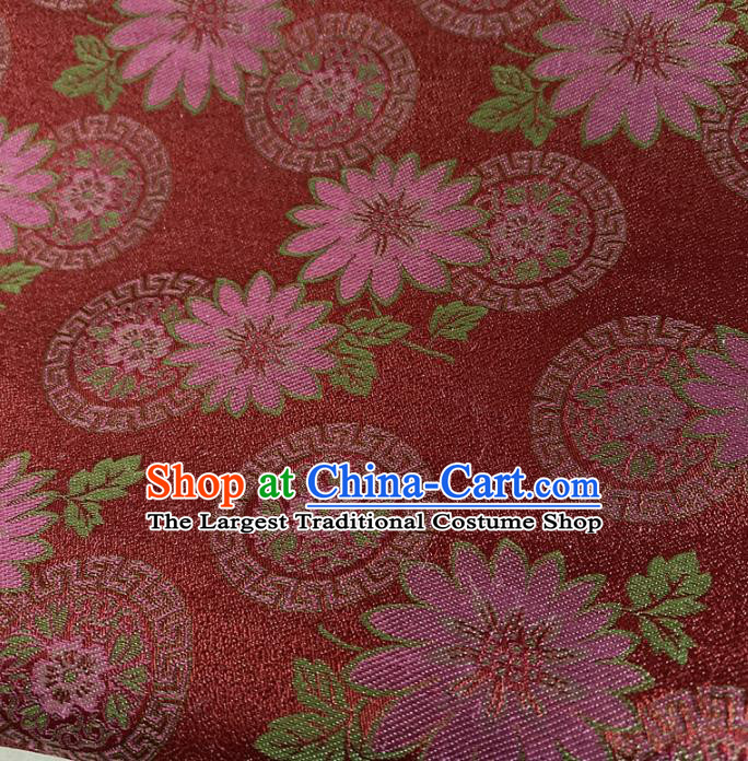 Chinese Traditional Flowers Pattern Purplish Red Silk Fabric Hanfu Gambiered Guangdong Gauze Material