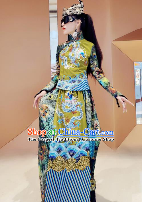 Chinese Traditional National Satin Blouse and Dress Tang Suit Cheongsam Costume for Women