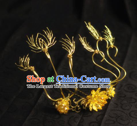 Chinese Traditional Hanfu Golden Hairpins Ancient Princess Hair Accessories for Women