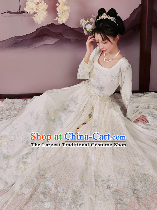 Chinese Tang Dynasty Court Maid Embroidered Dress Traditional Ancient Royal Princess Costumes for Women