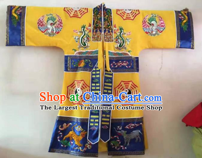 Chinese National Taoist Embroidered Yellow Priest Frock Cassock Traditional Taoism Rites Costume for Men