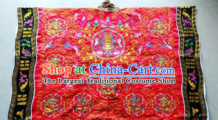 Chinese National Taoist Embroidered Dragon Red Frock Cassock Traditional Taoism Rites Costume for Men