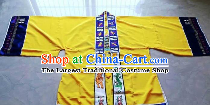 Chinese National Quanzhen Taoist Yellow Frock Cassock Traditional Taoism Rites Costume for Men