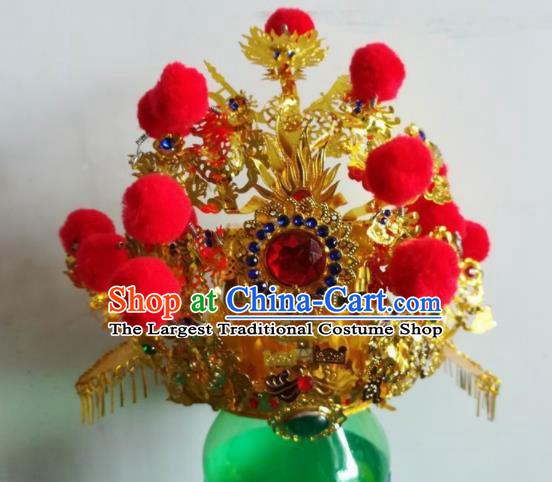 Chinese Traditional Guan Gong God Statue Golden Hat Taoism Deity Headwear