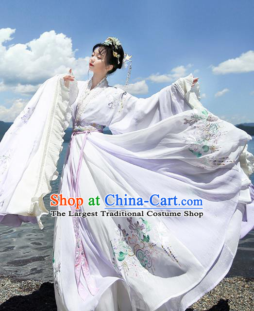 Chinese Jin Dynasty Imperial Consort Lilac Embroidered Dress Traditional Ancient Fairy Goddess Costumes for Women