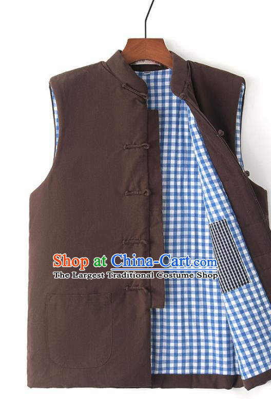 Chinese National Tang Suit Brown Vest Traditional Martial Arts Waistcoat Costumes for Men