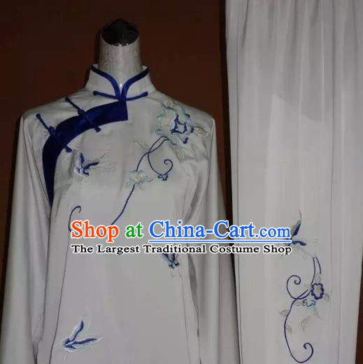 Chinese Tai Chi Embroidered Blue Butterfly Peony Garment Outfits Traditional Kung Fu Martial Arts Training Costumes for Women