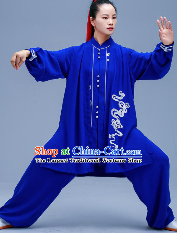 Chinese Traditional Kung Fu Embroidered Royalblue Outfits Martial Arts Competition Costumes for Women