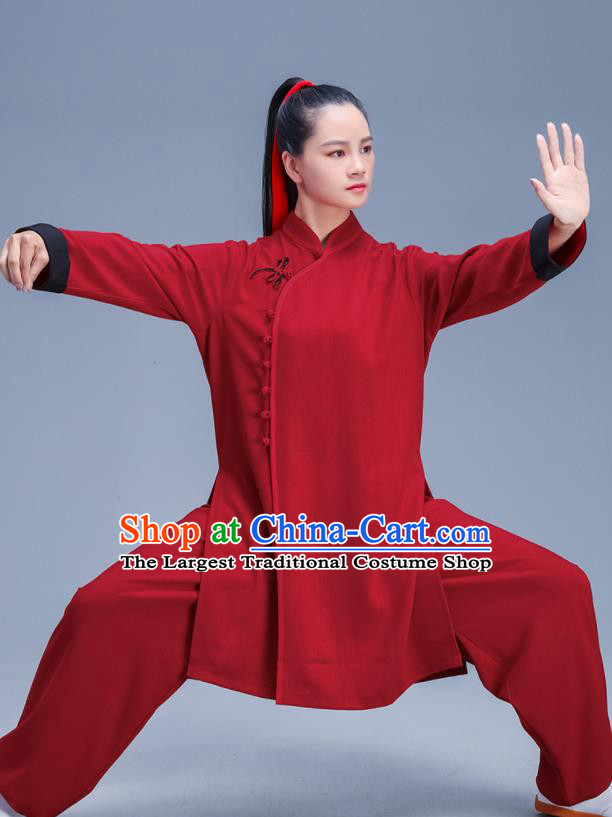 Chinese Traditional Kung Fu Stage Show Red Outfits Martial Arts Competition Costumes for Women