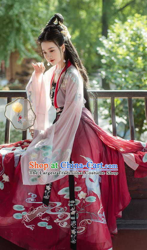 Traditional Chinese Tang Dynasty Princess Embroidered Hanfu Dress Ancient Goddess Costumes for Women