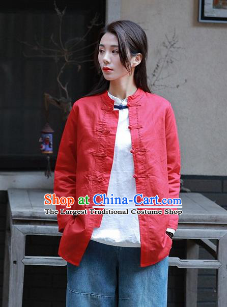 Chinese Tang Suit Red Jacket Upper Outer Garment Traditional Tai Chi Costume for Women