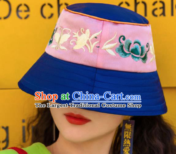 Chinese Traditional Hanfu Embroidered Hat National Bucket Hat for Women