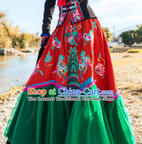 Chinese Traditional Embroidered Red Skirt National Bust Skirt Costumes for Women