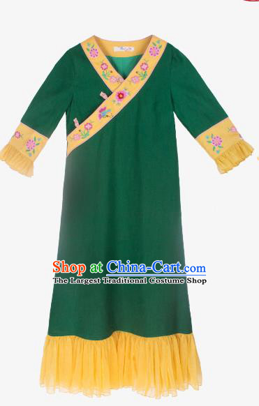 Chinese Traditional Embroidered Deep Green Dress National Tang Suit Cheongsam Costumes for Women