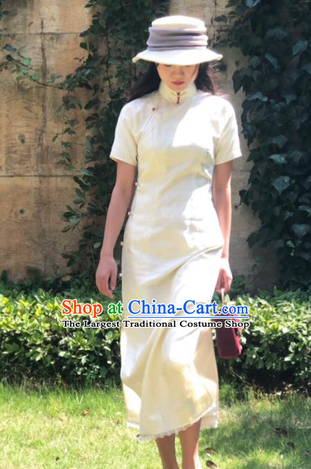 Chinese Traditional White Qipao Dress National Tang Suit Cheongsam Costumes for Women